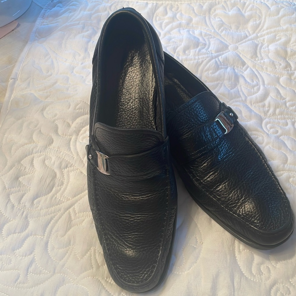 Salvatore Ferragamo Black Leather Gancio Loafers 10.5